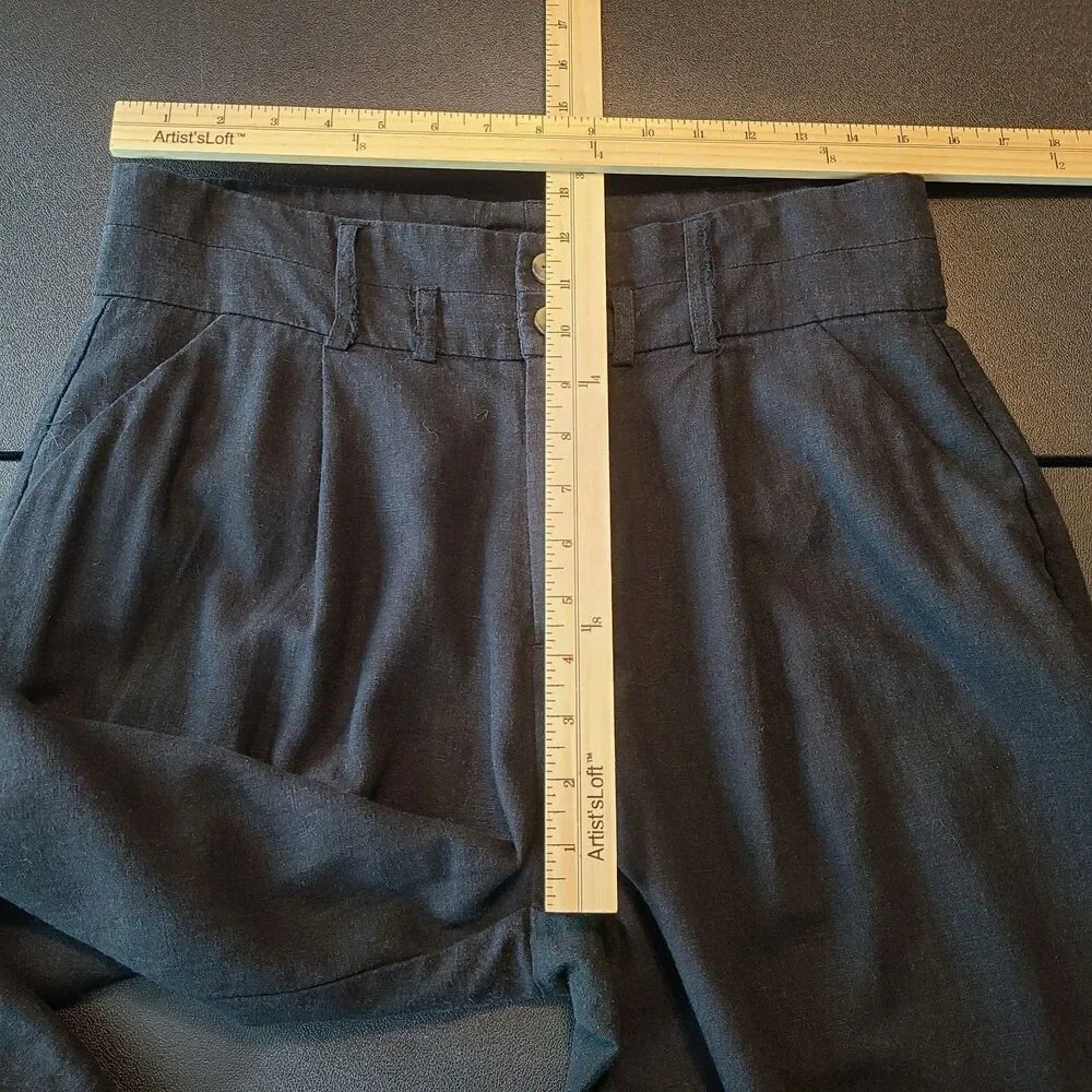 Crosby Black Wide Leg Pleated Pants 8 Linen Viscose Flowy Minimalist Cool Girl